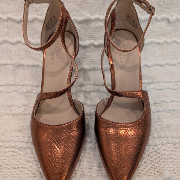 Naturalizer 27 Edit Abilyn Brown Bronze Snake Pointy Toe Ankle Strap Heels 8.5 - Picture 3 of 6